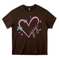Chocolate Brown gigi with heart and ribbons Heavy Core Tee - MaliasSmallBusiness