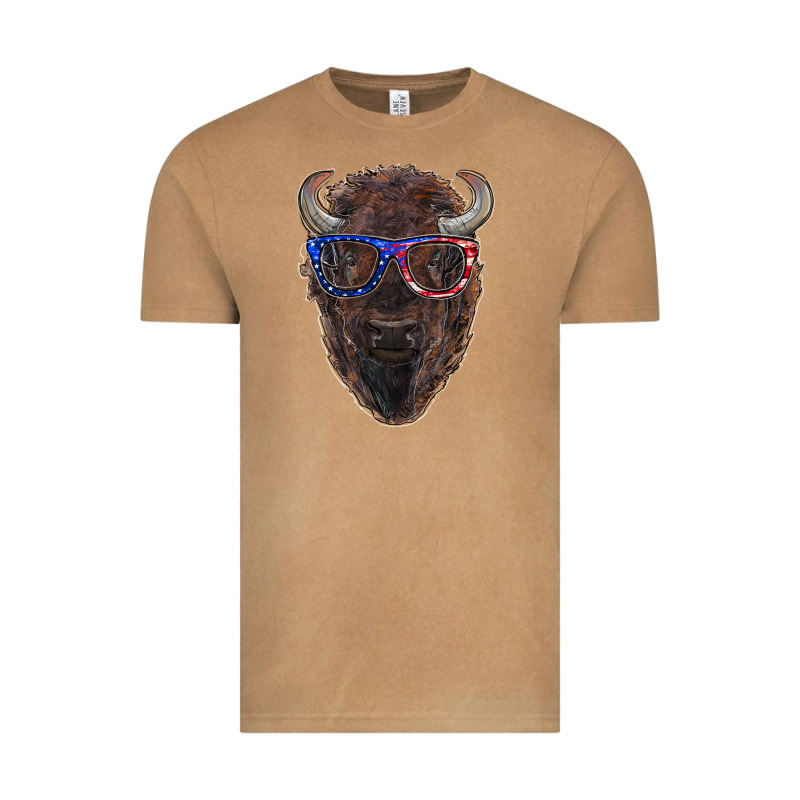 Bison With American Flag Glasses Vintage Tee by RanaPortraitStore | Teevron