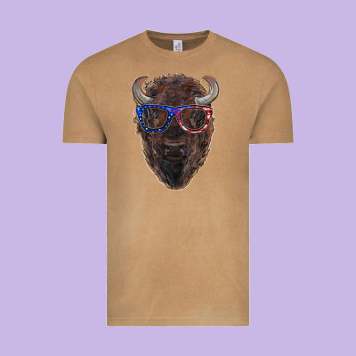 Bison With American Flag Glasses Vintage Tee Designed By Ranaportraitstore
