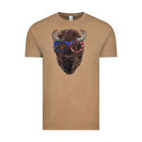 Vintage Coffee bison with american flag glasses Vintage Tee - RanaPortraitStore