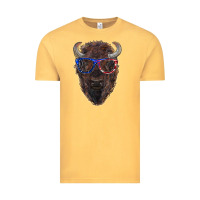 Vintage Mustard bison with american flag glasses Vintage Tee - RanaPortraitStore