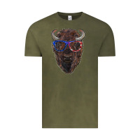 Vintage Olive bison with american flag glasses Vintage Tee - RanaPortraitStore