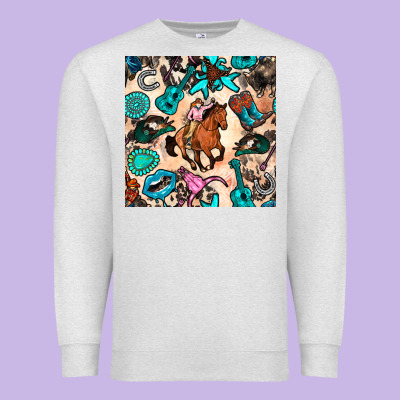 Western Cowgirl Seamless Pattern Premium Sweatshirt Designed By Bundleandbundleshop
