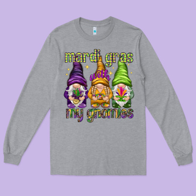 Mardi Gras With My Gnomes Long Sleeve Tee Designed By Nancycooperartshop