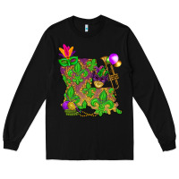 Black Louisiana map Mardi Gras Long Sleeve Tee - NancyCooperArtShop
