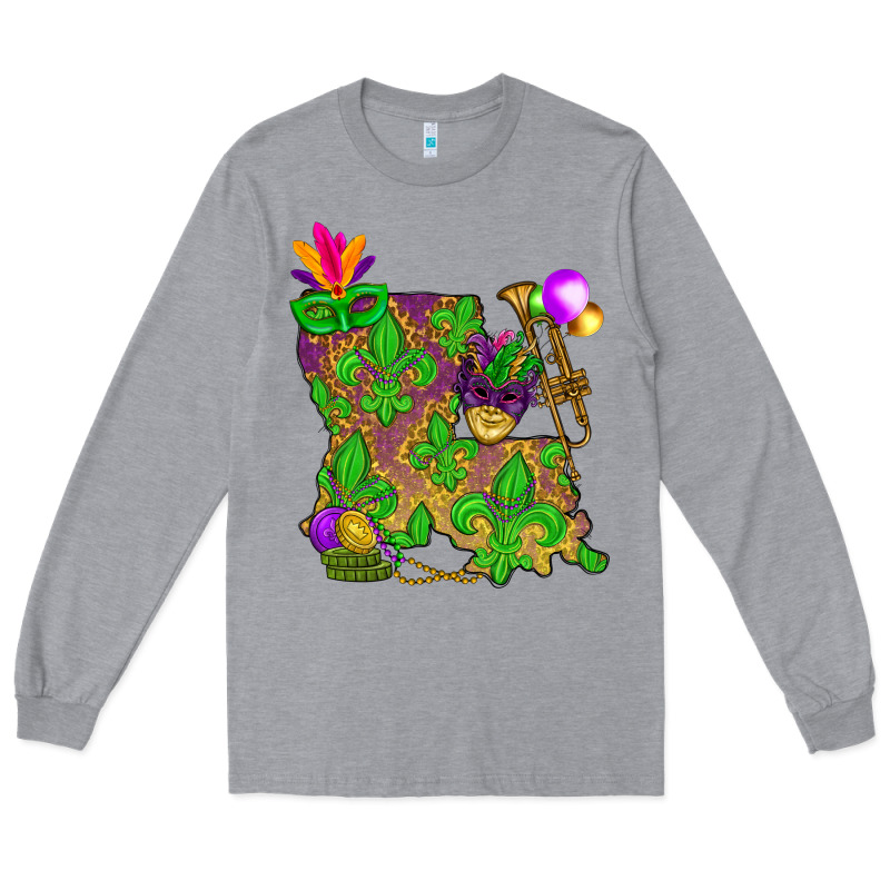 Louisiana Map Mardi Gras Long Sleeve Tee by NancyCooperArtShop | Teevron