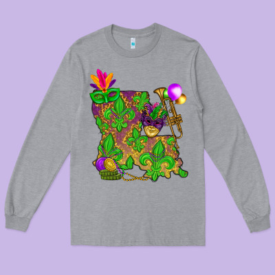 Louisiana Map Mardi Gras Long Sleeve Tee Designed By Nancycooperartshop