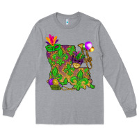 Heather Grey Louisiana map Mardi Gras Long Sleeve Tee - NancyCooperArtShop
