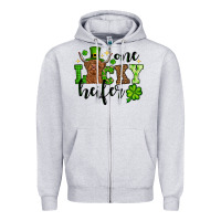 Heather Grey St. Patrick's Day One lucky Heifer Zipper Hoodie - OliviaCreatesArt
