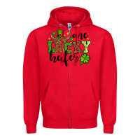 Red St. Patrick's Day One lucky Heifer Zipper Hoodie - OliviaCreatesArt