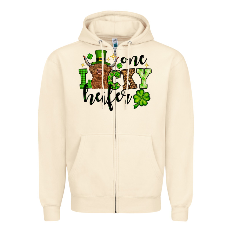 St. Patrick's Day One Lucky Heifer Zipper Hoodie by OliviaCreatesArt | Teevron