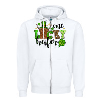 White St. Patrick's Day One lucky Heifer Zipper Hoodie - OliviaCreatesArt