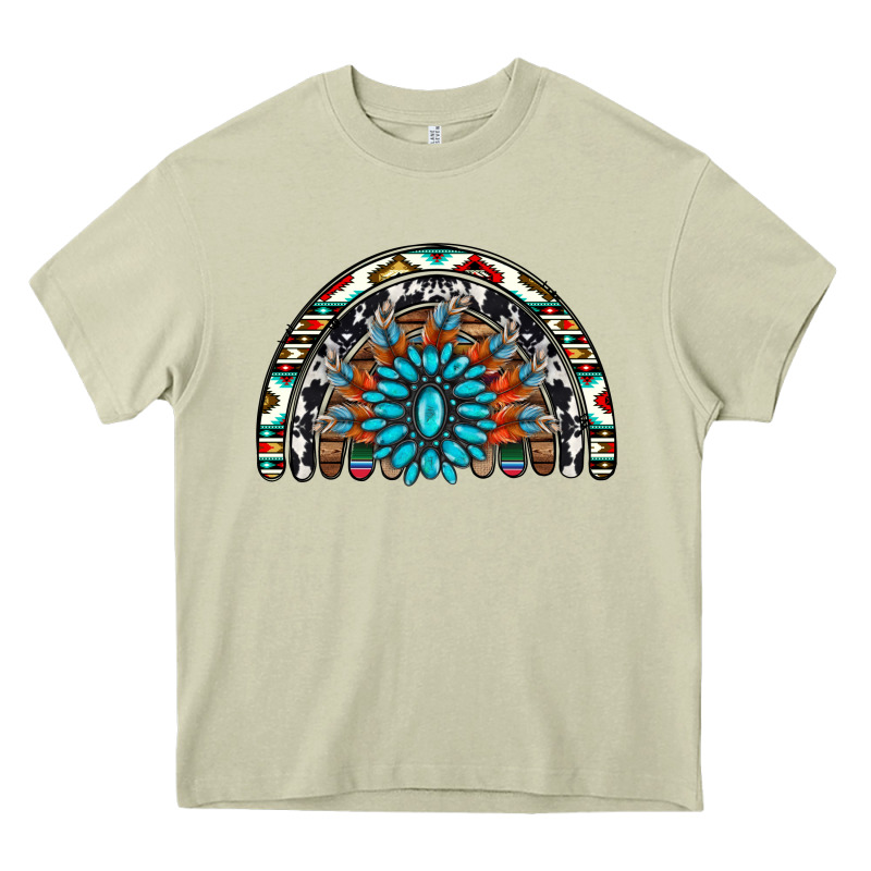 Western Turquoise Aztec Cowhide Serape  Rainbows Heavy Core Tee by AdoDesignShop | Teevron