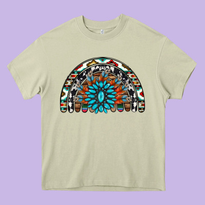 Western Turquoise Aztec Cowhide Serape  Rainbows Heavy Core Tee Designed By Adodesignshop