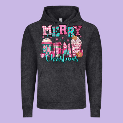 Merry Christmas Pink Coffee Cups Vintage Hoodie Designed By Jasminsmagicworld