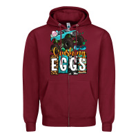 Burgundy Easter Day Monster truck crushing eggs Zipper Hoodie - OliviaCreatesArt
