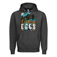Charcoal Heather Easter Day Monster truck crushing eggs Zipper Hoodie - OliviaCreatesArt
