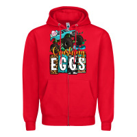 Red Easter Day Monster truck crushing eggs Zipper Hoodie - OliviaCreatesArt