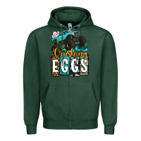 Sports Green Easter Day Monster truck crushing eggs Zipper Hoodie - OliviaCreatesArt