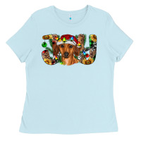 Baby Blue dachshund christmas joy Ladies Tee - RanaPortraitStore