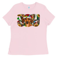 Bubblegum Pink dachshund christmas joy Ladies Tee - RanaPortraitStore
