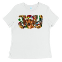 White dachshund christmas joy Ladies Tee - RanaPortraitStore