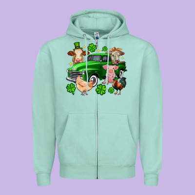 St. Patrick's Farm Animal Truck Zipper Hoodie Designed By Oliviacreatesart