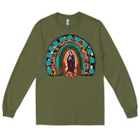 Army Green Lady Of Guadalupe Rainbow Long Sleeve Tee - RanaPortraitStore
