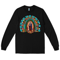 Black Lady Of Guadalupe Rainbow Long Sleeve Tee - RanaPortraitStore
