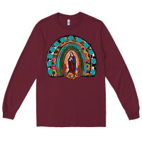 Burgundy Lady Of Guadalupe Rainbow Long Sleeve Tee - RanaPortraitStore