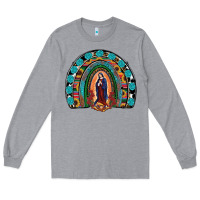Heather Grey Lady Of Guadalupe Rainbow Long Sleeve Tee - RanaPortraitStore