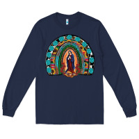 Navy Lady Of Guadalupe Rainbow Long Sleeve Tee - RanaPortraitStore