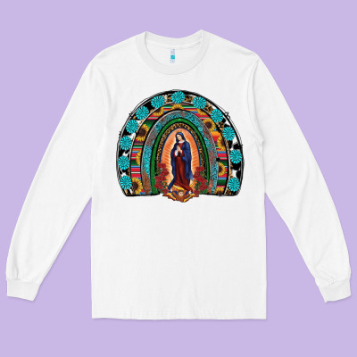 Lady Of Guadalupe Rainbow Long Sleeve Tee Designed By Ranaportraitstore