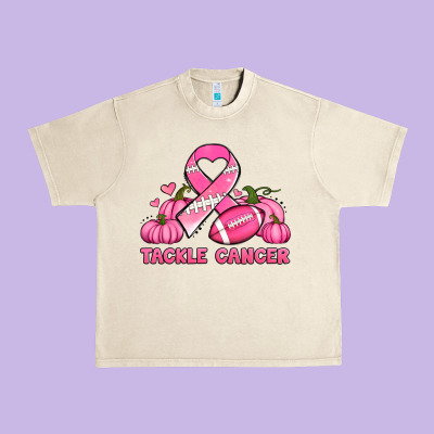 Tackle Cancer Pumpkins Football And Ribbon Breast Cancer Awareness Urban Heavy Tee Designed By Jasminsmagicworld