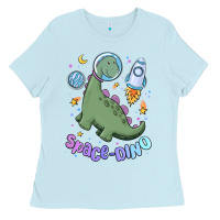 Baby Blue space dino Ladies Tee - MaliasSmallBusiness