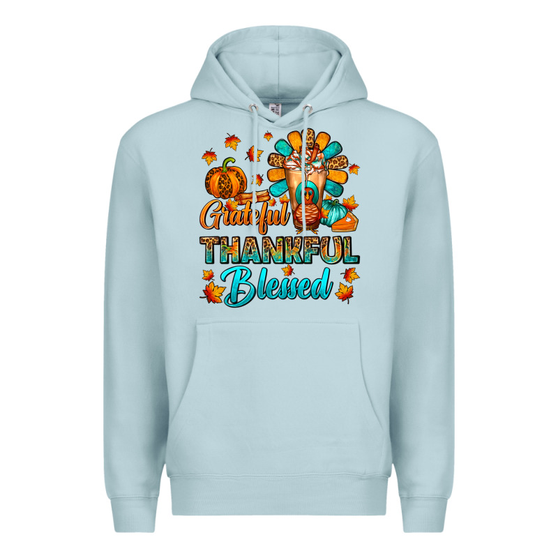 Grateful Thankful Blessed Thanksgiving Cold Drink Premium Hoodie by FaDigitalArtStudio | Teevron