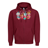 Burgundy valentines day coffee cups (1) Zipper Hoodie - OliviaCreatesArt