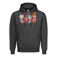 Charcoal Heather valentines day coffee cups (1) Zipper Hoodie - OliviaCreatesArt