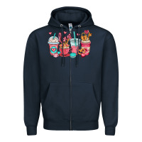 Navy valentines day coffee cups (1) Zipper Hoodie - OliviaCreatesArt
