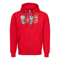Red valentines day coffee cups (1) Zipper Hoodie - OliviaCreatesArt