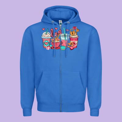 Valentines Day Coffee Cups (1) Zipper Hoodie Designed By Oliviacreatesart