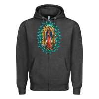 Charcoal Heather Our Lady Of Guadalupe Gemstone Sunflowers Zipper Hoodie - FaDigitalArtStudio