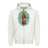Oatmeal Heather Our Lady Of Guadalupe Gemstone Sunflowers Zipper Hoodie - FaDigitalArtStudio