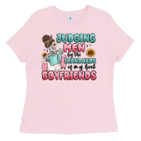 Bubblegum Pink judging men by the standards of my book boyfriends Ladies Tee - MaliasSmallBusiness