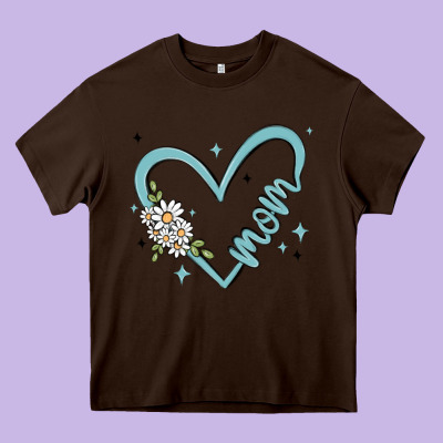 Mom With Heart And Flowers Heavy Core Tee Designed By Maliassmallbusiness