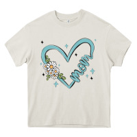 Cream mom with heart and flowers Heavy Core Tee - MaliasSmallBusiness