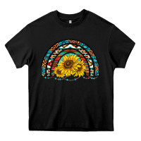 Black western sunflowers aztec leopard serape  rainbows Heavy Core Tee - AdoDesignShop