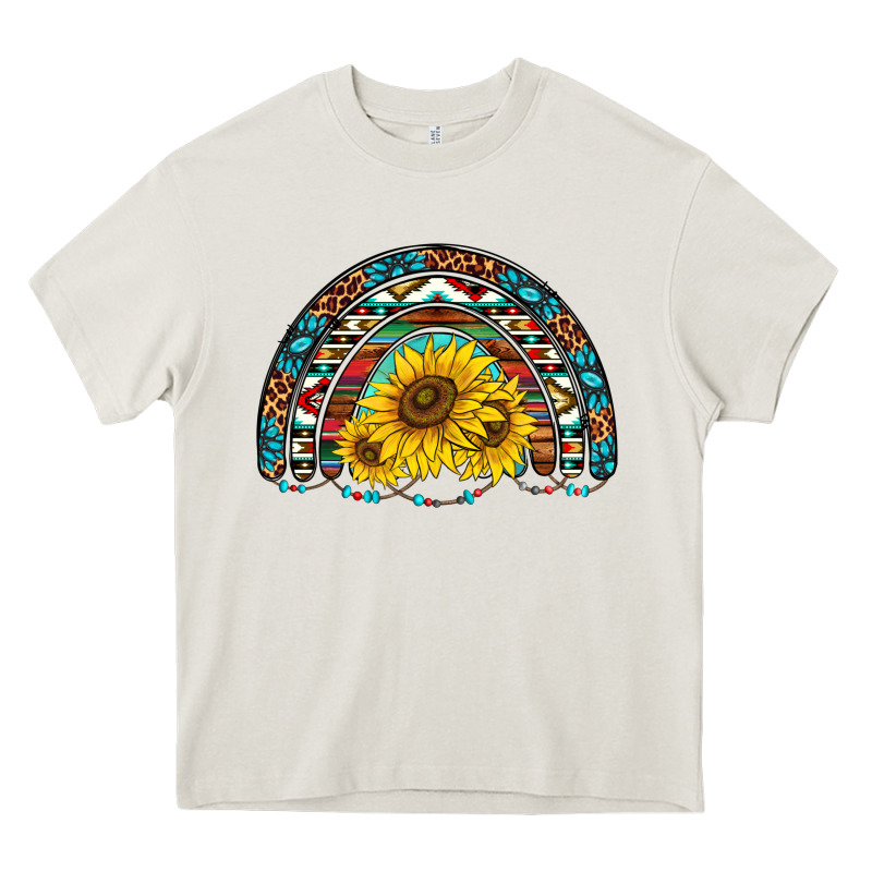 Western Sunflowers Aztec Leopard Serape  Rainbows Heavy Core Tee by AdoDesignShop | Teevron