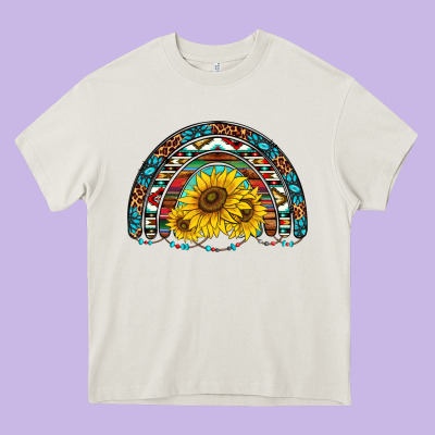 Western Sunflowers Aztec Leopard Serape  Rainbows Heavy Core Tee Designed By Adodesignshop