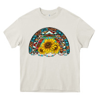 Cream western sunflowers aztec leopard serape  rainbows Heavy Core Tee - AdoDesignShop